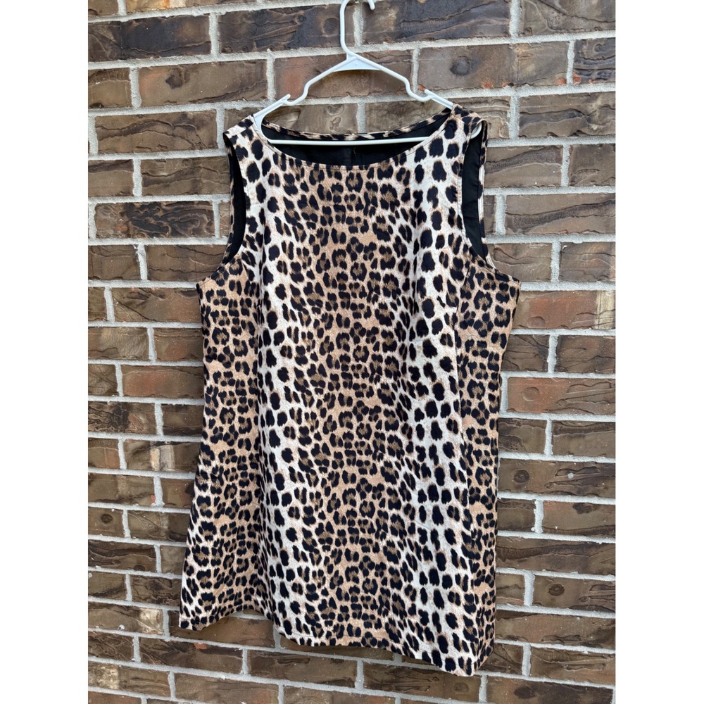 Cider Leopard Print Sleeveless Shift Mini Dress Boat Neck Khaki Plus Size 4XL
